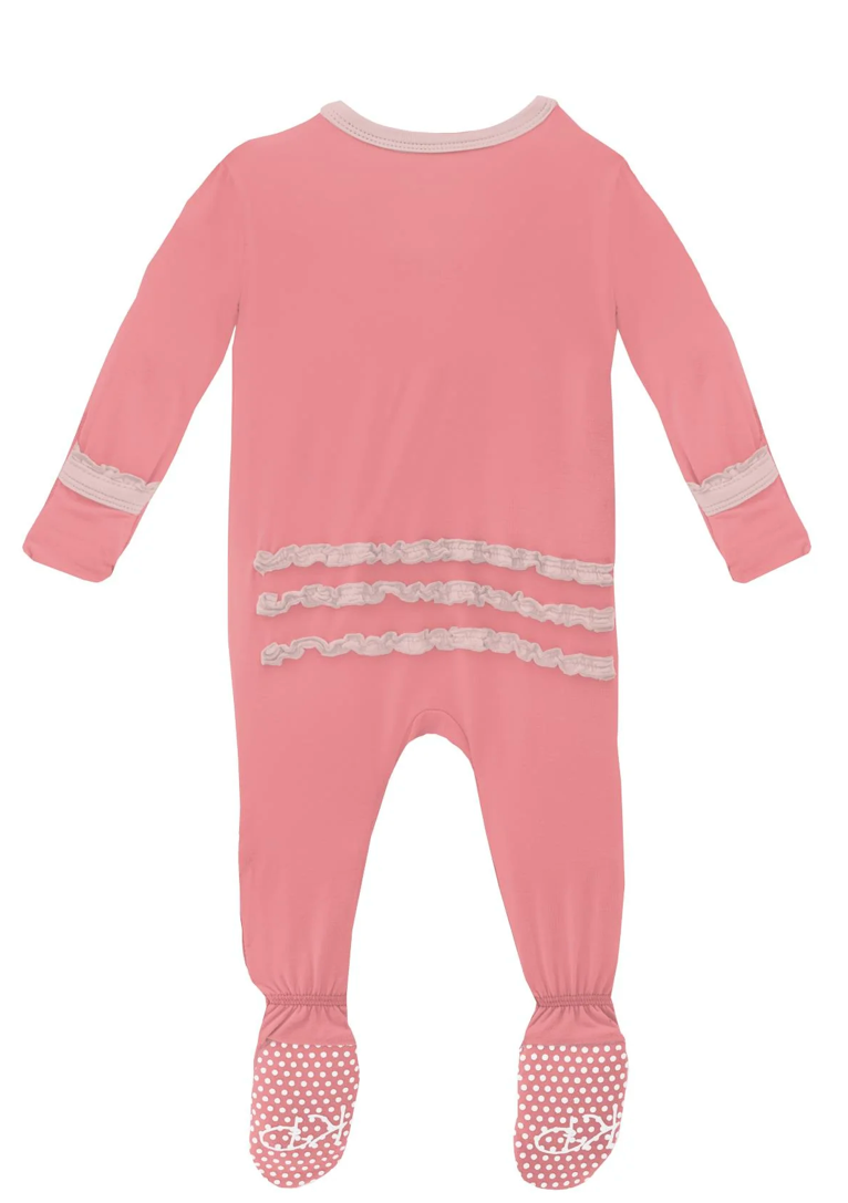 KicKee Pants Muffin Ruffle Footie with Zipper - Natural Rose Trellis